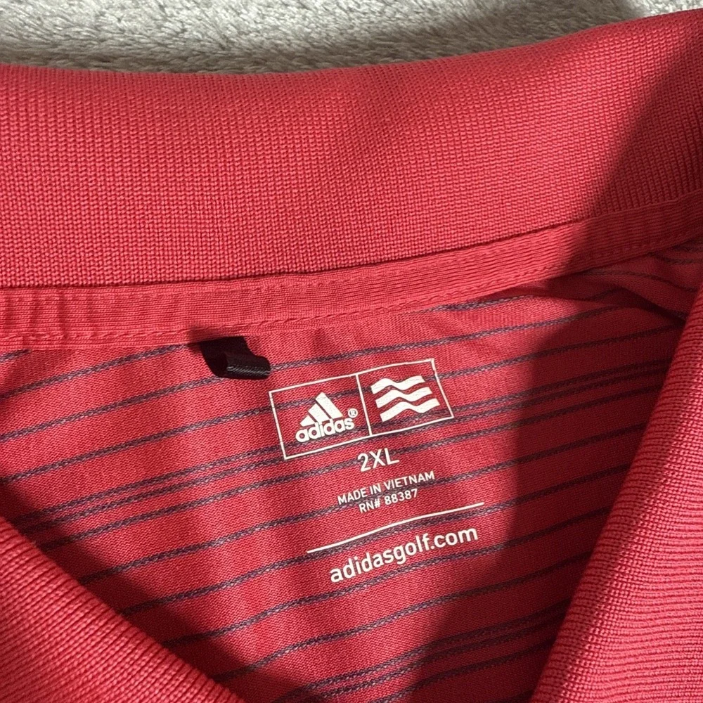 Adidas‎ Red Striped Polo Shirt Golf Short Sleeve Red Size 2XL Performance